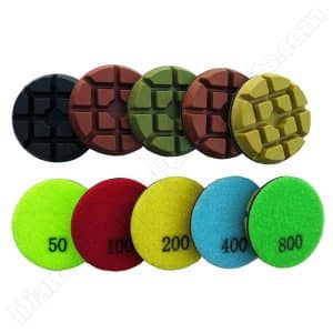 Resin concrete polishing pads with different colors